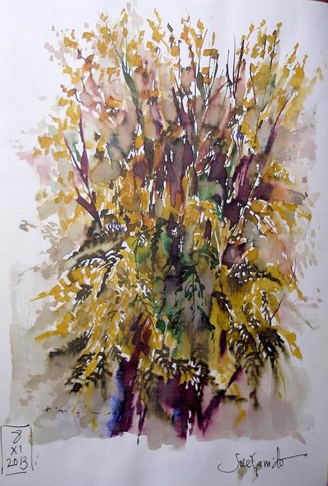 Tintas de otoño. Plumas y pincel de agua.