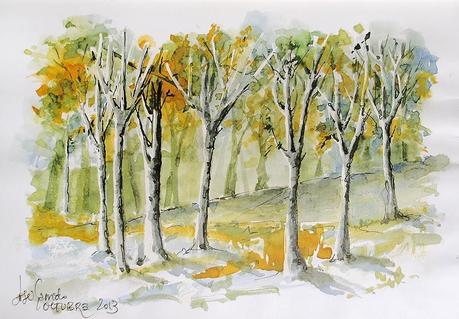 Tintas de otoño. Plumas y pincel de agua.