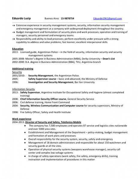 Resume Security Management pagina 01 791x1024 Ejemplo de Resume para Security Management