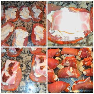 BOCADITOS DE FILETES DE LOMO ADOBADO RELLENOS DE QUESO, BACON Y DÁTILES