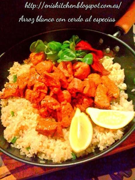 ¡Arroz blanco con cerdo al especias!