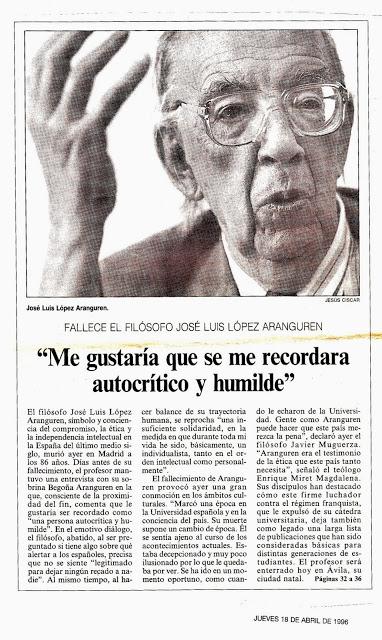 HEMEROTECA:  a la muerte de Aranguren (1996)