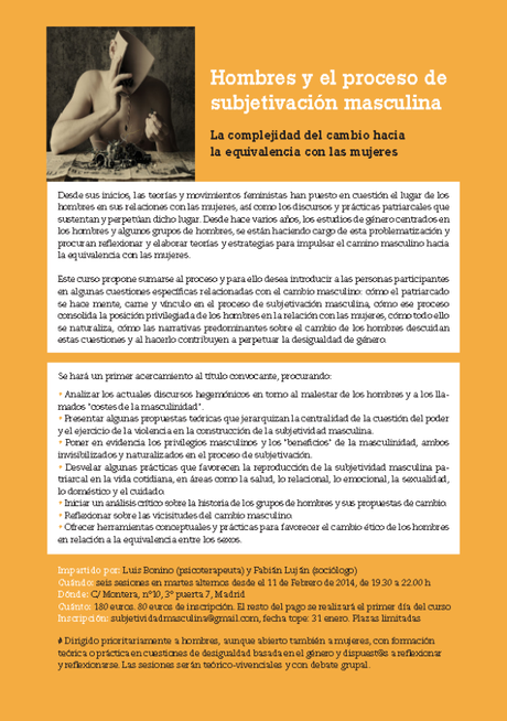 información del curso Hombres y el proceso de subjetivación masculina
