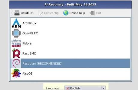 Pi Recovery pantalla principal de NOOBS