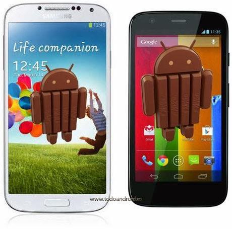 Android 4.4 kitkat, Moto G lo recibe, Galaxy S4 lo prueba