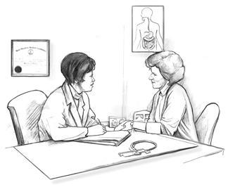 Lo que usted debe saber sobre la enfermedad de Crohn Ilustración de un médico y un paciente hablando.