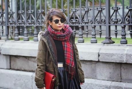 Parka-Barbour-Leather-Skirt-plaid-street-style-5