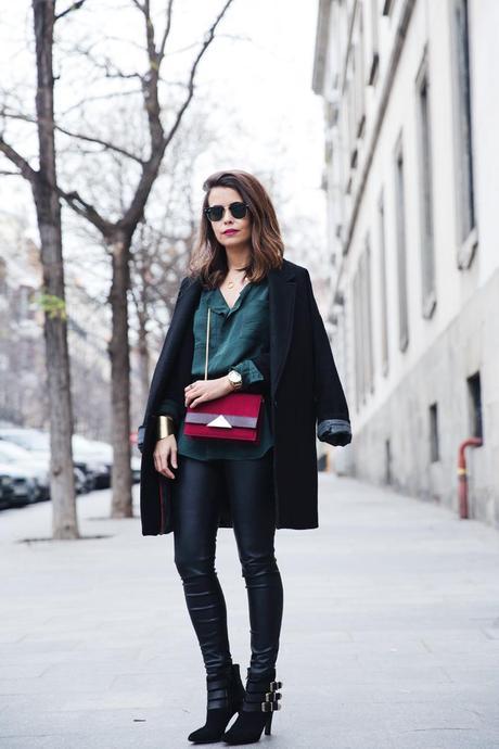 Green, Burgundy & Black Leather_Trousers-Black_Coat-Gree_Shirt-Burgundy-Outfit-Street_style-33
