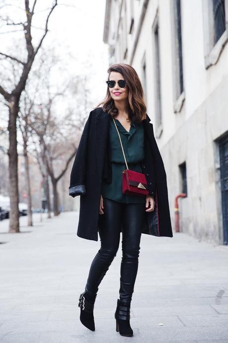 Green, Burgundy & Black Leather_Trousers-Black_Coat-Gree_Shirt-Burgundy-Outfit-Street_style-46