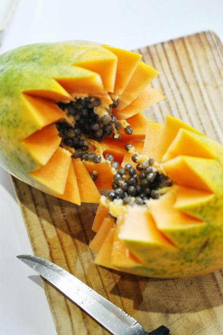 Smoothie de papaya y como decorar  con frutas