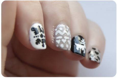 NOTD: Uñas mix and match de invierno estilo jersey. NOTD: Uñas mix and match de invierno estilo jersey.