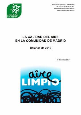 Ecologistas en Acción: La calidad del aire en la Comunidad de Madrid. Balance de 2012