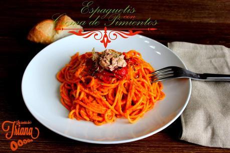 Espaguetis a la crema de pimientos Espaguetis a la crema de pimientos
