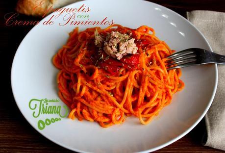 Espaguetis a la crema de pimientos Espaguetis a la crema de pimientos