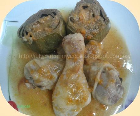 Jamoncitos de pollo con alcachofas