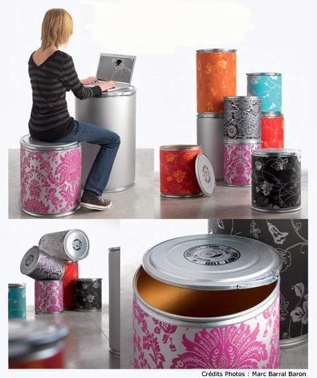 LA IDEA DEL MIERCOLES......UNAS LATAS RECICLADAS COMO ASIENTOS