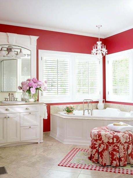 Red-and-White Cottage Bathroom