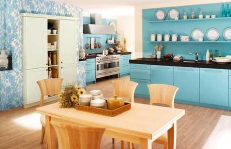 9 bellas cocinas en color celeste