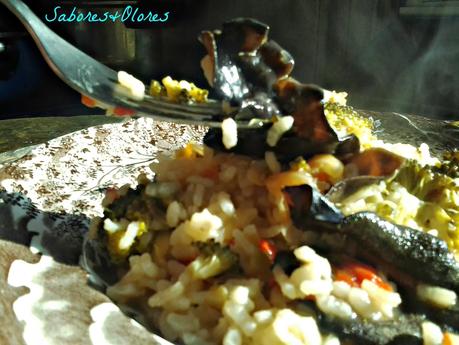 ARROZ DE VERDURAS CON TROMPETAS DE LA MUERTE