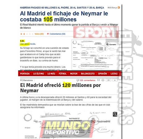 Sport y MD publican el fax de la oferta del Madrid a Neymar, pero cada uno con una cantidad distinta