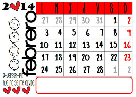 Calendario de febrero 2014 {listo para imprimir}