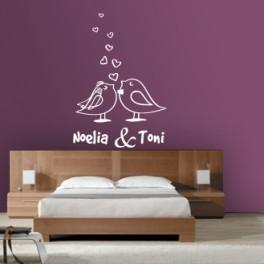 Vinilos decorativos de amor con dos pajaritos y dos nombres