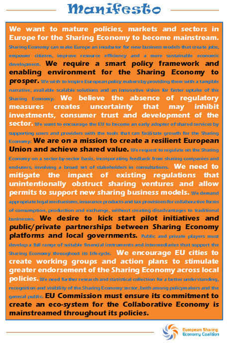 Manifesto European Sharing Economy Coalition El 2014 empieza fuerte: eventos, medios de comunicación y políticos