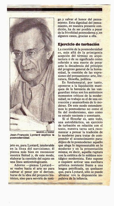 HEMEROTECA: una reseña dedicada a Lyotard (1987)