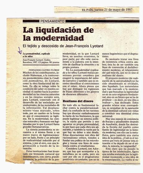 HEMEROTECA: una reseña dedicada a Lyotard (1987)