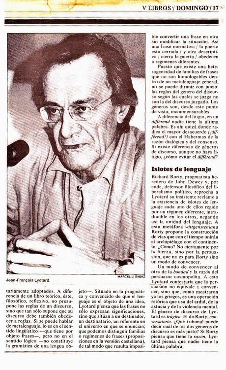 HEMEROTECA: otra reseña de un libro de Lyotard (1988)