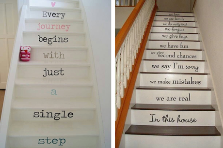 Mensajes en los escalones de las escaleras decoración DIY