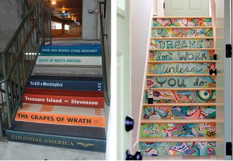 Escalones de escaleras pintadas para decorar DIY