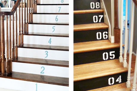 Peldaños de escaleras decorados DIY con numeros