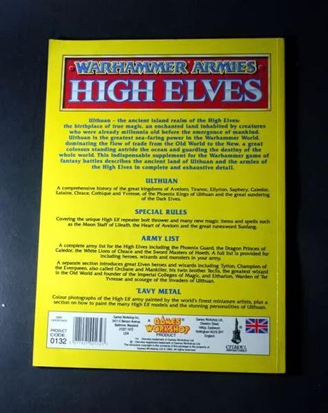 Contraportada de Warhammer Armies: High Elves