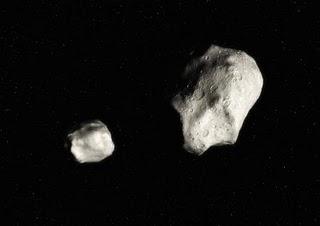 Ilustración de un asteroide binario
