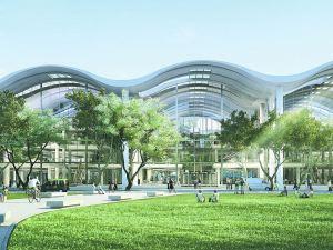 VISTA GENERAL. SOBRE LA FACHADA NORTE SE GENERA UN GRAN ESPACIO PÚBLICO QUE PROLONGA EL PARQUE HASTA EL EDIFICIO. Foto: Clarín.com, Suplemento Arquitectura