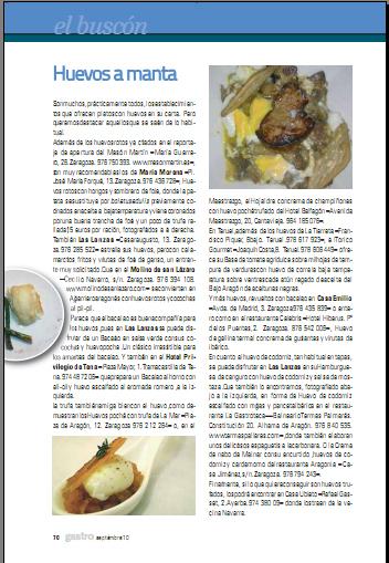 Revista Gastro Aragón Balneario Termas Pallarés Recetas con Huevos