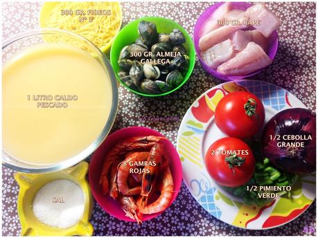 FIDEOS CON ALMEJAS, RAPE Y GAMBAS. ¡RIQUÍSIMO!