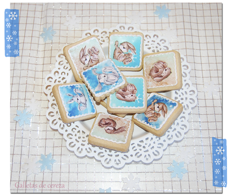 Galletas decoradas con papel de azúcar: conejitos de invierno