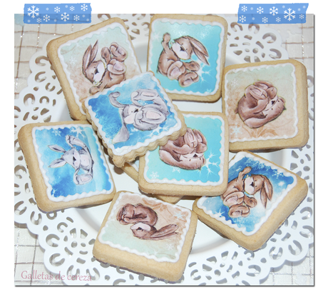 Galletas decoradas con papel de azúcar: conejitos de invierno