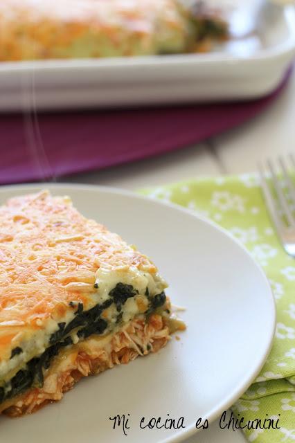 Lasaña de pollo y espinacas