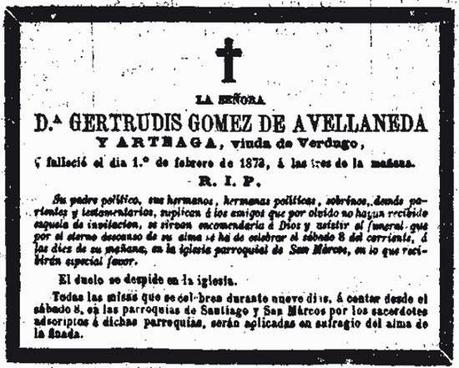 En el día de la muerte de Gertrudis Gómez de Avellaneda