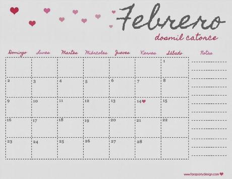 Calendarios imprimibles para Febrero 2014