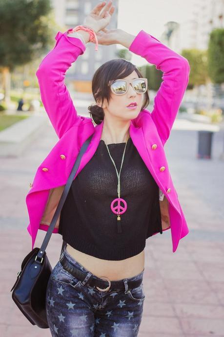 Pink Addict And Star Print Jeans