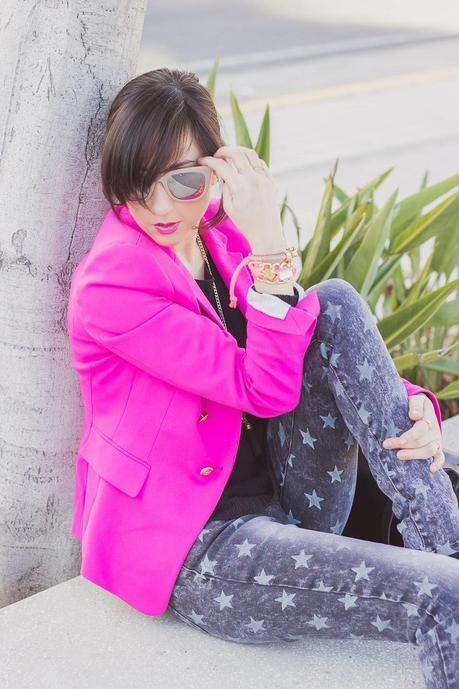 Pink Addict And Star Print Jeans