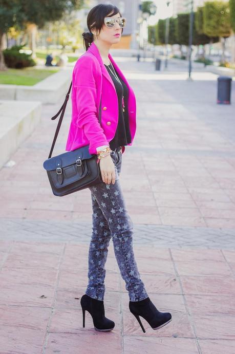 Pink Addict And Star Print Jeans