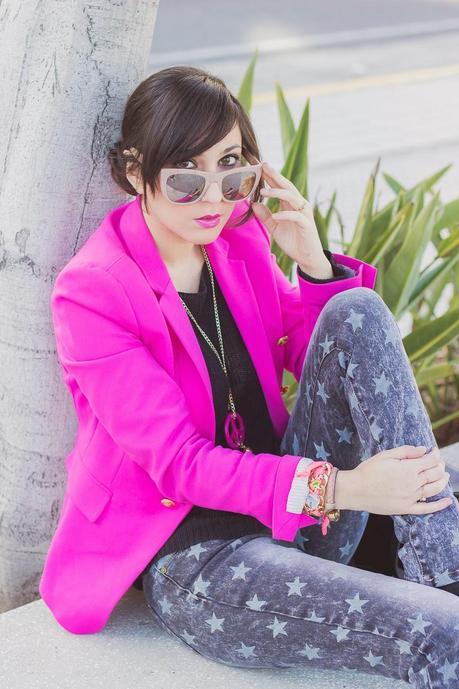 Pink Addict And Star Print Jeans