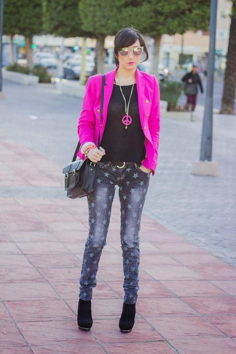 Pink Addict And Star Print Jeans