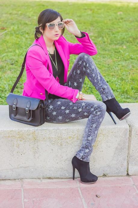 Pink Addict And Star Print Jeans