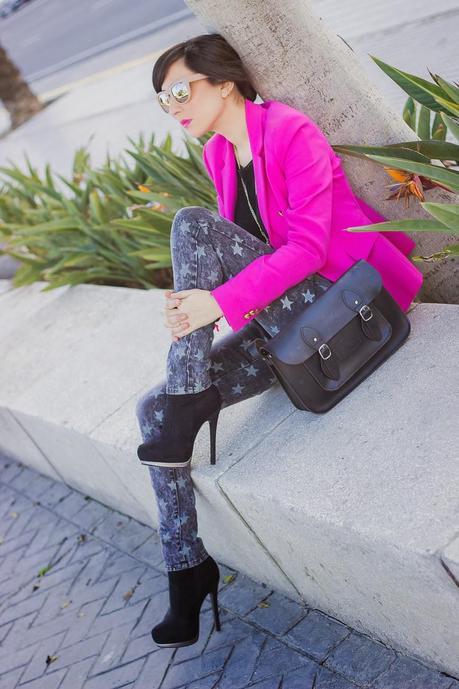 Pink Addict And Star Print Jeans